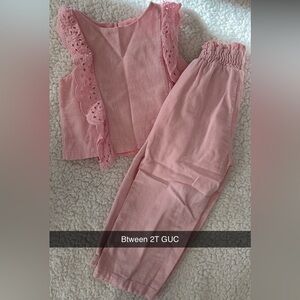 Pink linen outfit baby girl